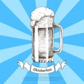 Big Beer Mug Sketch with Oktoberfest Ribbon Poster