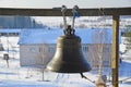 Big bell on the bell tower of the church of the Transfiguration Preobrazhenskaya.  XVIII century in Turchasovo. Russia, Arkhange Royalty Free Stock Photo