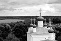 Big bell tower and domes in  Russian Orthodox Church Royalty Free Stock Photo