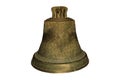 Big bell on white isolated background. Olr cracked yellow metal bell as a religion medieval symbol or travel point of interest