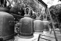 Big bells in Thai temple, Black and white background