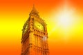 big ben against orange sunny background - heat wave in the UK