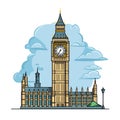 Big Ben hand-drawn comic illustration. Big Ben. Vector doodle style cartoon illustration Royalty Free Stock Photo