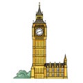 Big Ben hand-drawn comic illustration. Big Ben. Vector doodle style cartoon illustration Royalty Free Stock Photo