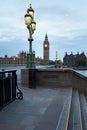 Big Ben and bridge, nobody in the early morning in London Royalty Free Stock Photo