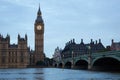 Big Ben and bridge, traffic on bridge at dusk in London Royalty Free Stock Photo