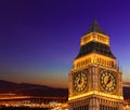 Big Ben with a cityscape view on the background at the evening few minutes after the sunset.