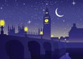 Big Ben clock famous landmark of England London,night scene,silhouette style Royalty Free Stock Photo