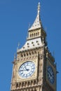 Big Ben clock tower close up in London on the blue sky. Symbol of London, United Kingdom. Royalty Free Stock Photo