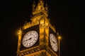 Big Ben clock tower illuminated with lights. Night view of famous monument Royalty Free Stock Photo