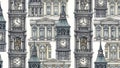Big Ben Clock Tower Seamless Pattern Illustration Royalty Free Stock Photo