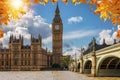 The Big Ben and Westminster Palace in London on a sunny autumn day, United Kingdom Royalty Free Stock Photo