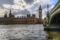 London attractions Big Ben and Westminster Bridge landscape during a Winter sunset Royalty Free Stock Photo