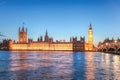 Big Ben and houses of Parliament during a beautiful evening in London, England, UK Royalty Free Stock Photo