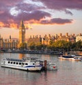 Big Ben and Houses of Parliament with boat in London, England, UK Royalty Free Stock Photo