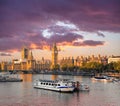 Big Ben and Houses of Parliament with boat in London, England, UK Royalty Free Stock Photo