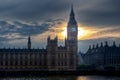 Big Ben, Houses of Parliament, sunset evening, Thames, London, UK