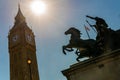 Big Ben, Houses of Parliament, Boadicea or Boudica statue on Westminster Bridge, London, England Royalty Free Stock Photo