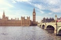 Big Ben, the Houses of Parliament and Westminster Bridge in London Royalty Free Stock Photo