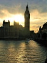 Big Ben, light, landmark, sunset, touristic attraction and romantic atmosphere in London city, England Royalty Free Stock Photo