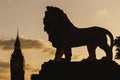 Big Ben and Lion Statue Silhouette at Sunset Royalty Free Stock Photo