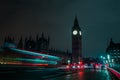 Big Ben London England by Night. Big Ben by night. With light trails. Royalty Free Stock Photo
