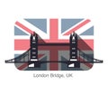 Big Ben, London, landmark flat icon design, background is British flag Royalty Free Stock Photo