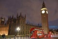 Big Ben with London Red Double Decker Bus at Night Royalty Free Stock Photo