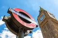 Big Ben and London underground sign n London, UK Royalty Free Stock Photo