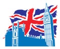 Big ben of london with union jack as a background Royalty Free Stock Photo