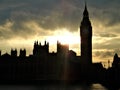 Big Ben, light, landmark, sunset, touristic attraction and romantic atmosphere in London city, England Royalty Free Stock Photo