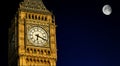 Big Ben at night with full moon, London Royalty Free Stock Photo