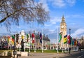 Big Ben, Parliament Square and flags Royalty Free Stock Photo