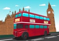 Big Ben with red double-decker bus in London, UK Royalty Free Stock Photo