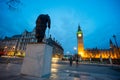 Big Ben and statue of Sir Winston Churchill, London, England Royalty Free Stock Photo