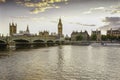 Big Ben tower clock during golden hour.