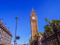 Big Ben tower, the famous Great Bell of the striking clock of the Palace of Westminster in gothic style