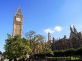 Big Ben tower, the famous Great Bell of the striking clock of the Palace of Westminster in gothic style