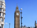 Big Ben tower, the famous Great Bell of the striking clock of the Palace of Westminster in gothic style