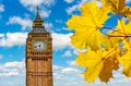 Big Ben tower of Houses of Parliament in autumn, London, UK Royalty Free Stock Photo