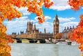 Big Ben tower with Houses of Parliament and Westminster bridge in autumn, London, UK Royalty Free Stock Photo