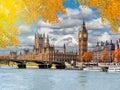 Big Ben tower with Houses of Parliament and Westminster bridge in autumn, London, UK Royalty Free Stock Photo