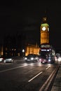 Big Ben Tower and red bus London, night time Royalty Free Stock Photo