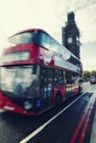 Big Ben Under Conservation Works and Red double decker bus in mo Royalty Free Stock Photo