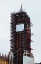 Big Ben under restoration surrounded by scaffolding in London Royalty Free Stock Photo