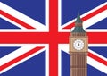 Big Ben with United Kingdom flag background Royalty Free Stock Photo