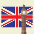 Big Ben with United Kingdom flag Royalty Free Stock Photo