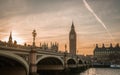 Big Ben and westminster bridge in London. Buildings of Parliament with Big Ben tower in London, UK. In sun light and Royalty Free Stock Photo