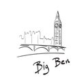 Big Ben and westminster bridge in London illustration vector hand drawn isolated on white background line art Royalty Free Stock Photo