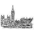 Big Ben and westminster bridge in London - vector illustration s